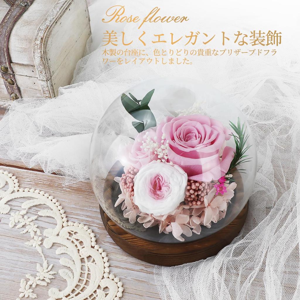 SENJWARM Preserved Flowers Birthday Gift for Women Japanese Style Glass Dome Flower Arrangement Wrapped Popular Popular Day White 60th Respect for the