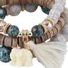 3 шт./компл. эластичная веревка, многослойные женские браслеты из смолы, женские богемные браслеты с кисточками и бусинами в виде слона, ювелирные изделия