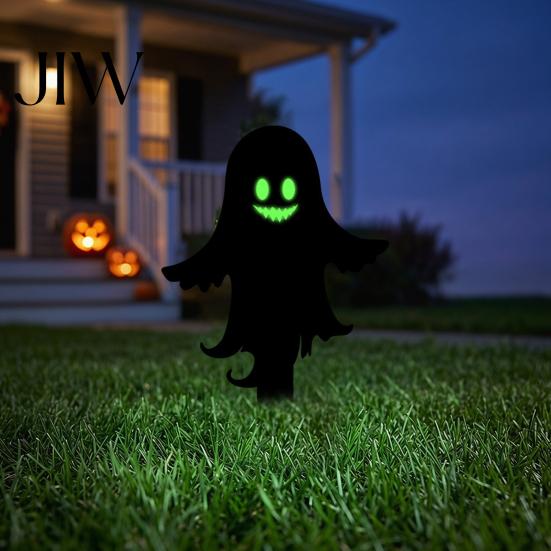 Creepy Lawn Decorations Halloween Garden Stake, Black Cat Yard Sign with Glow-in-the-dark Party Decor Eyes, Waterproof Spooky Ghost Silhouette
