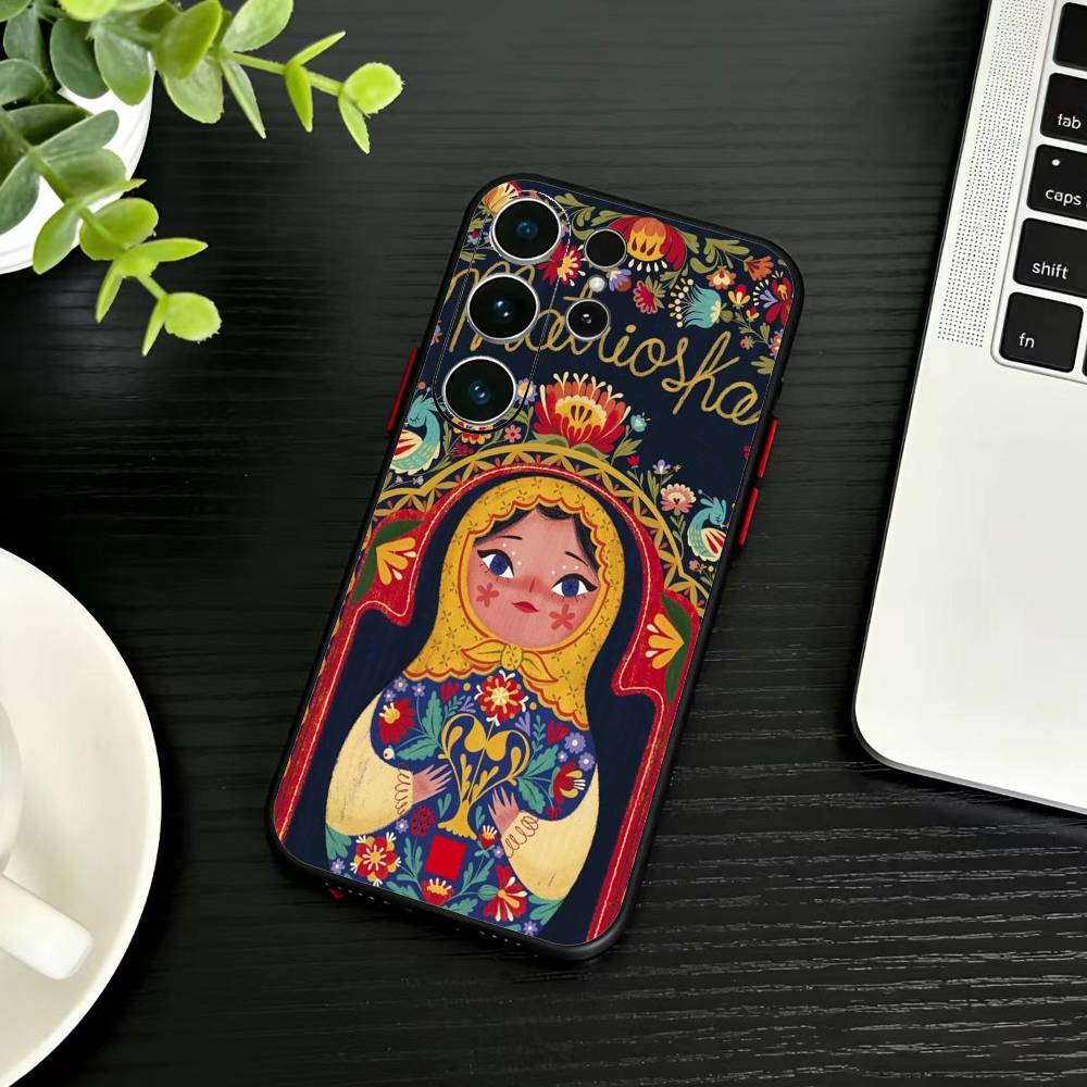 Russian Dolls Matryoshka Phone Case For Samsung S26,S25,S24,S23,S22,S30,S21,Ultra,Plus,FE 5G Black Soft Cover
