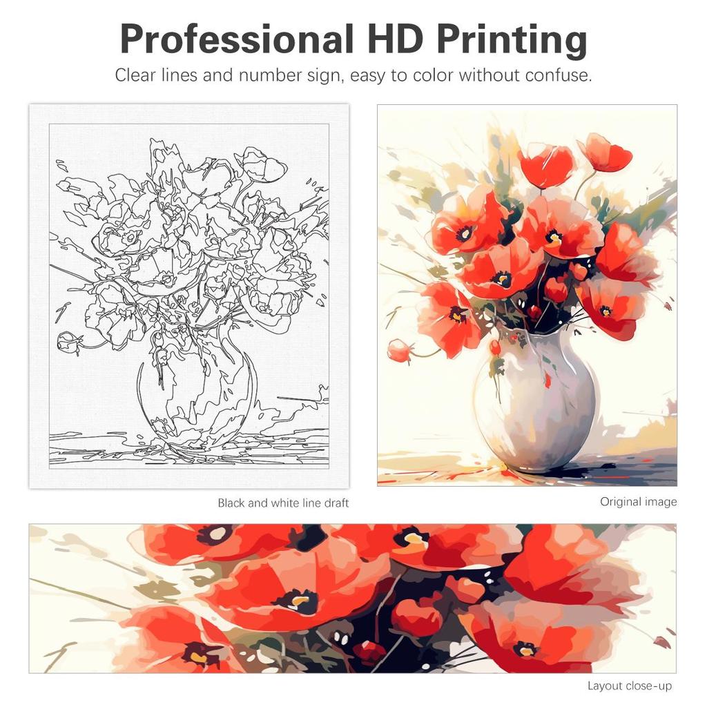 Рамка с красными цветами, наборы для рисования по номерам для взрослых, ваза, акриловая краска на холсте, маркер по номерам для украшения дома, поделки своими руками, 40x50 см