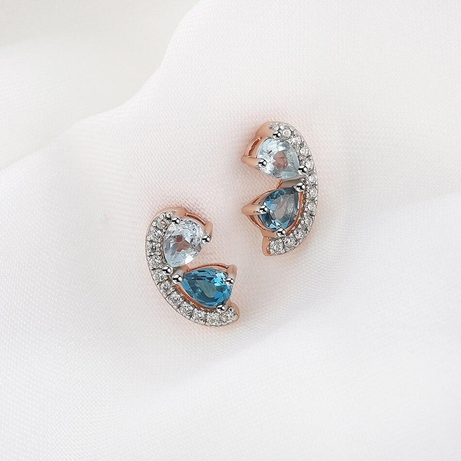 Серьги из стерлингового серебра 925 пробы с драгоценными камнями для женщин, синий топаз, милые серьги-гвоздики, подарок на день рождения, нежные ювелирные изделия с покрытием из розового золота