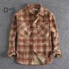 Весна Осень Мужская Рубашка Клетчатый Принт Однобортный Длинные Рукава Ретро С Нагрудными Карманами Кардиган Топ Средней Длины