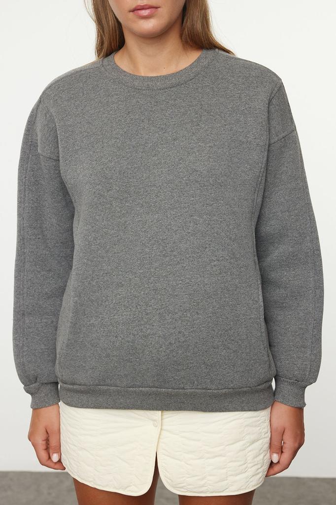 Women's Fashionable Stylish Sweatshirt Mint Oversize Wide Fit Pocket Thick Crew Neck Knitted Sweatshirt