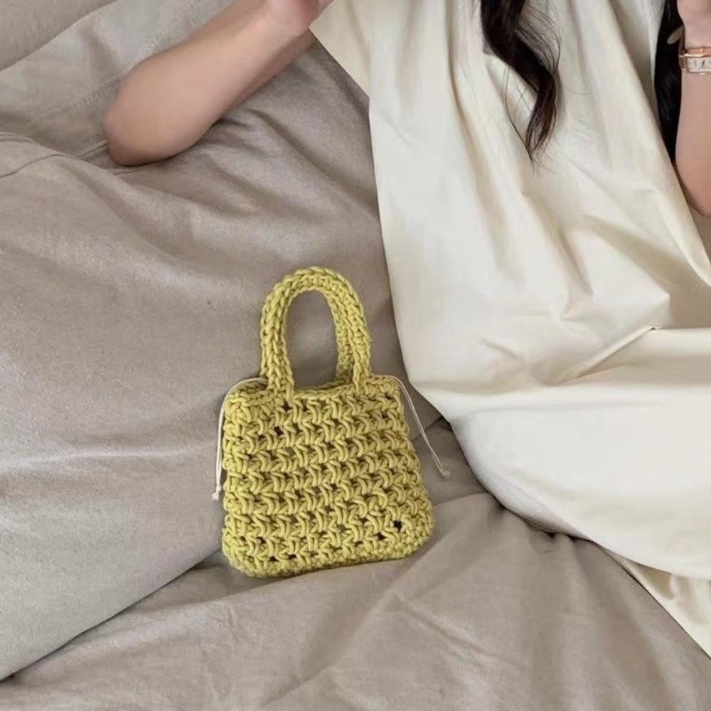 Mini Woven Tote Handbag Bohemian Hollowed Out Beach Bag New Crochet Knitted Bag Seaside