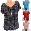 Women Plus Size Printed Short-sleeved T-shirt V-neck Top Summer Casual Loose