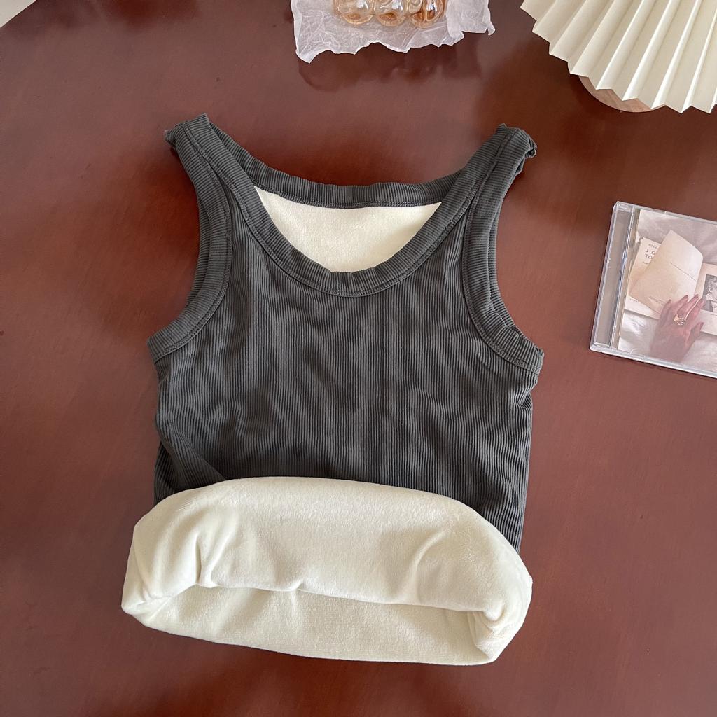 Осенью и зимой женская облегающая жилетка с утолщенной флисовой основой, теплая рубашка без рукавов