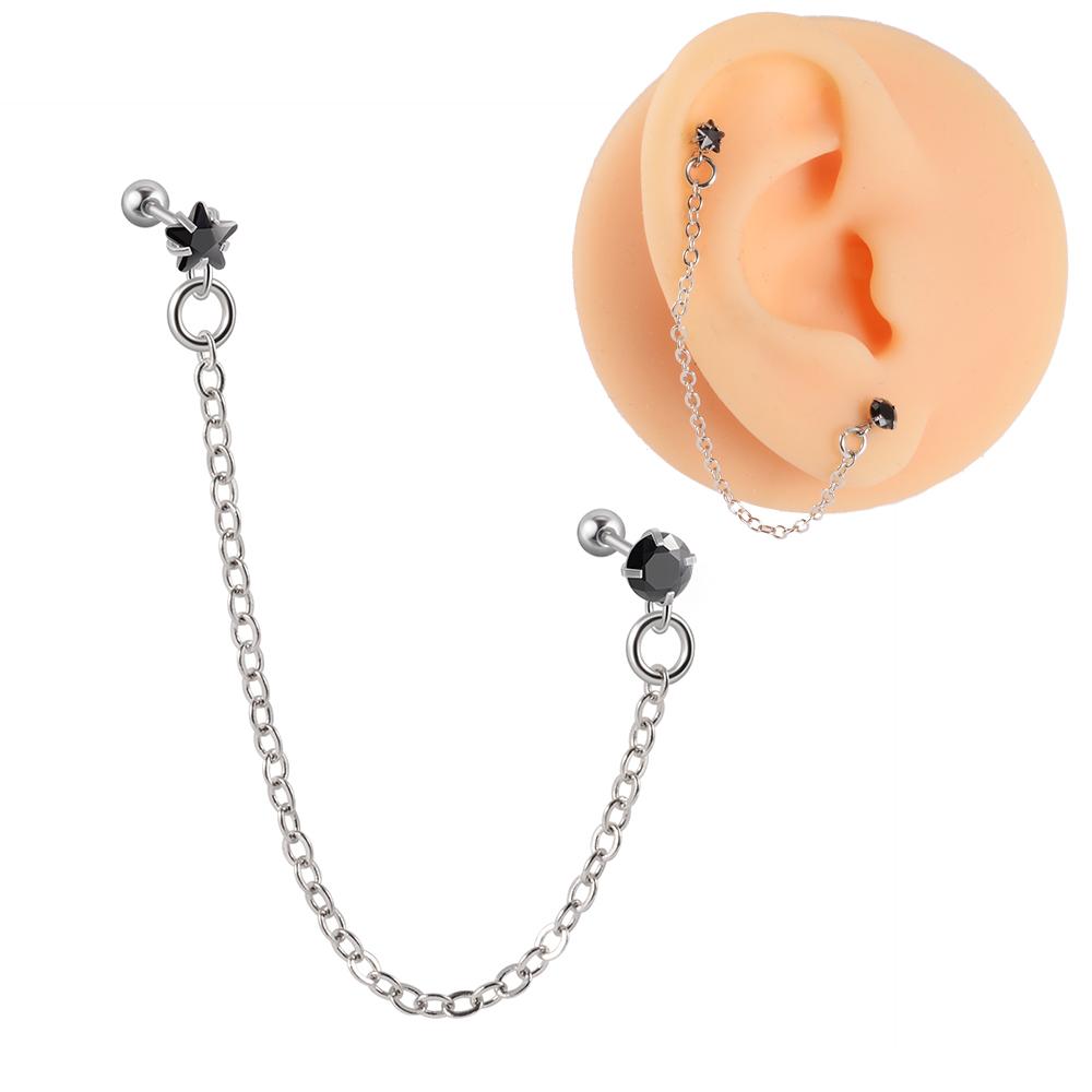 1PC Surgical Steel CZ Gem Ear Tragus Cartilage Piercing Zircon Dangle Chain Earring Conch Ear Stud Helix Piercing Body Jewelry 4