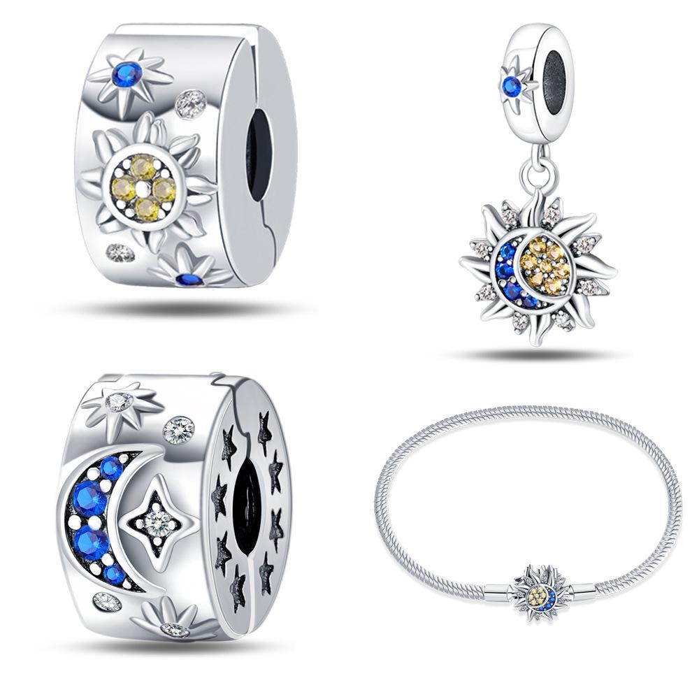 Copper-Plated 925 Silver Jewelry Women'S Niche High-End Star And Moon Pendant Beads Are Suitable For Diy Bracelets And Necklaces