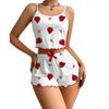 Ayollar uchun qulupnayli printli pijama to'plami Muz ipakli kamisol mayka va shortiklar Kundalik uy pijama to'plami 2 dona