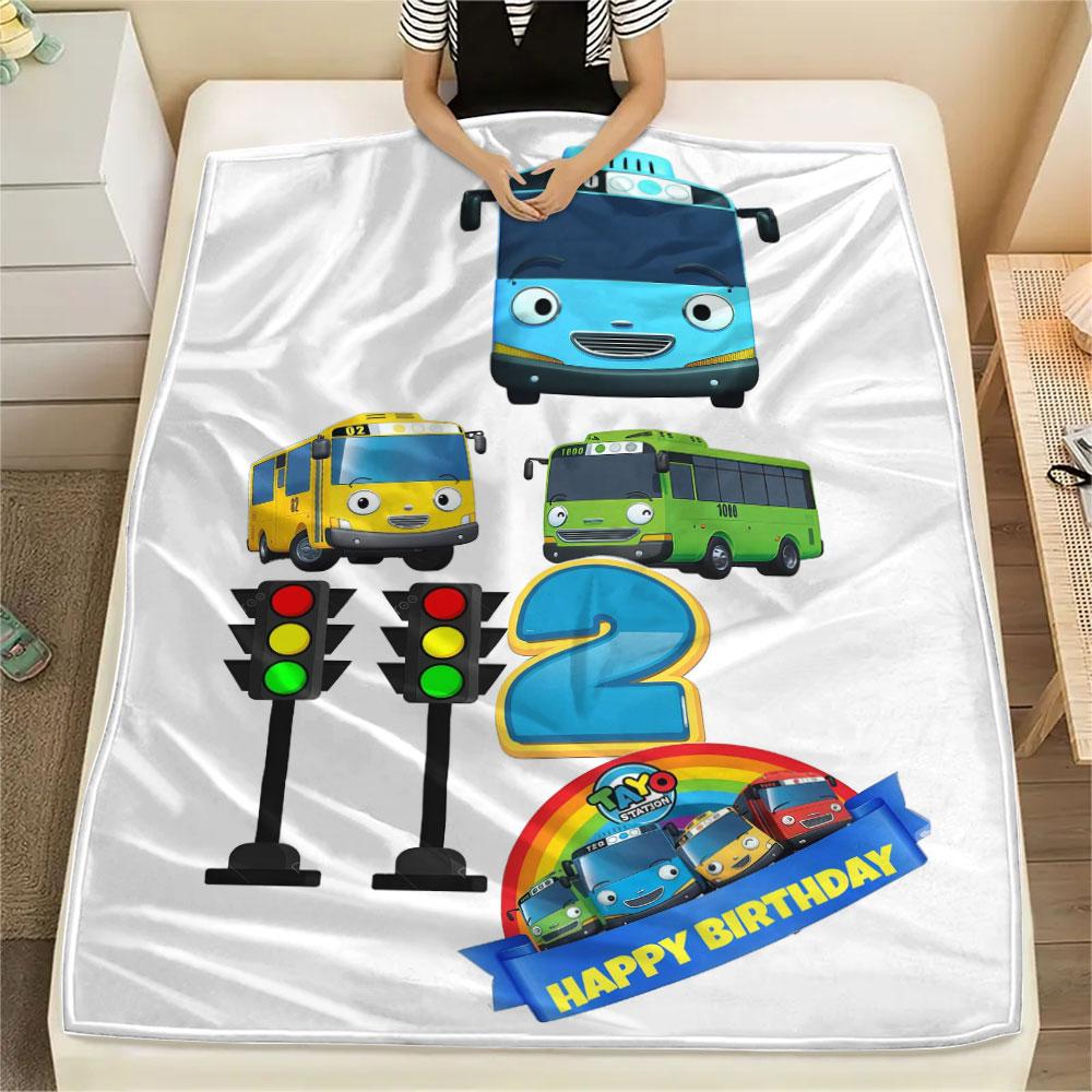 Tayo Printed Flannel Blanket, soft throw for bedroom sofa, washable, Christmas present, great gift.