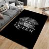 Area Rug, Queen Band Crest Logo White on Black Minimalist Print, Man Cave Decor, Non-Slip Mat