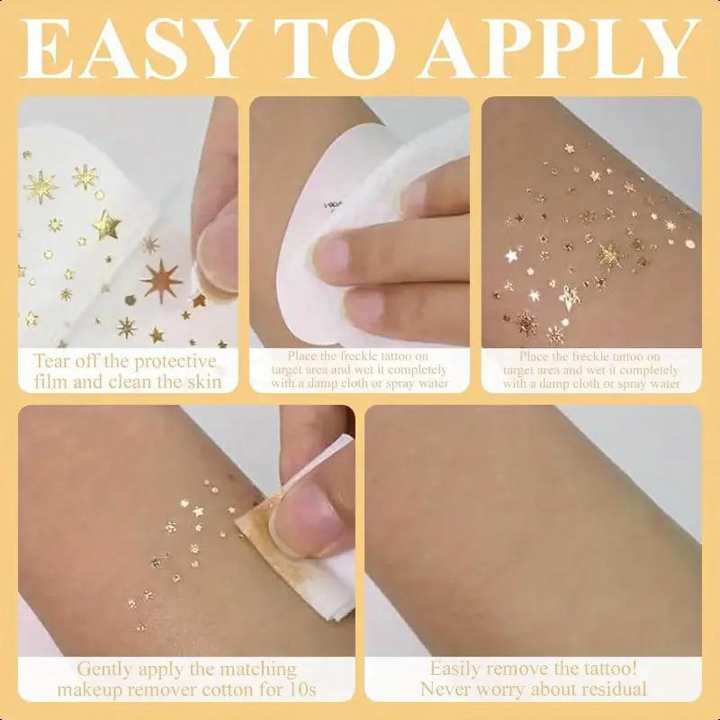 10pcs Hot Stamping Freckles Makeup Patches Metallic Radiation Golden Silver Fake Freckles Temporary Tattoo Stickers Face Makeup