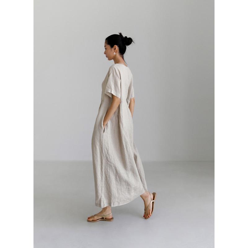 Модные длинные повседневные универсальные свободные платья с высокой талией и короткими рукавами больших размеров