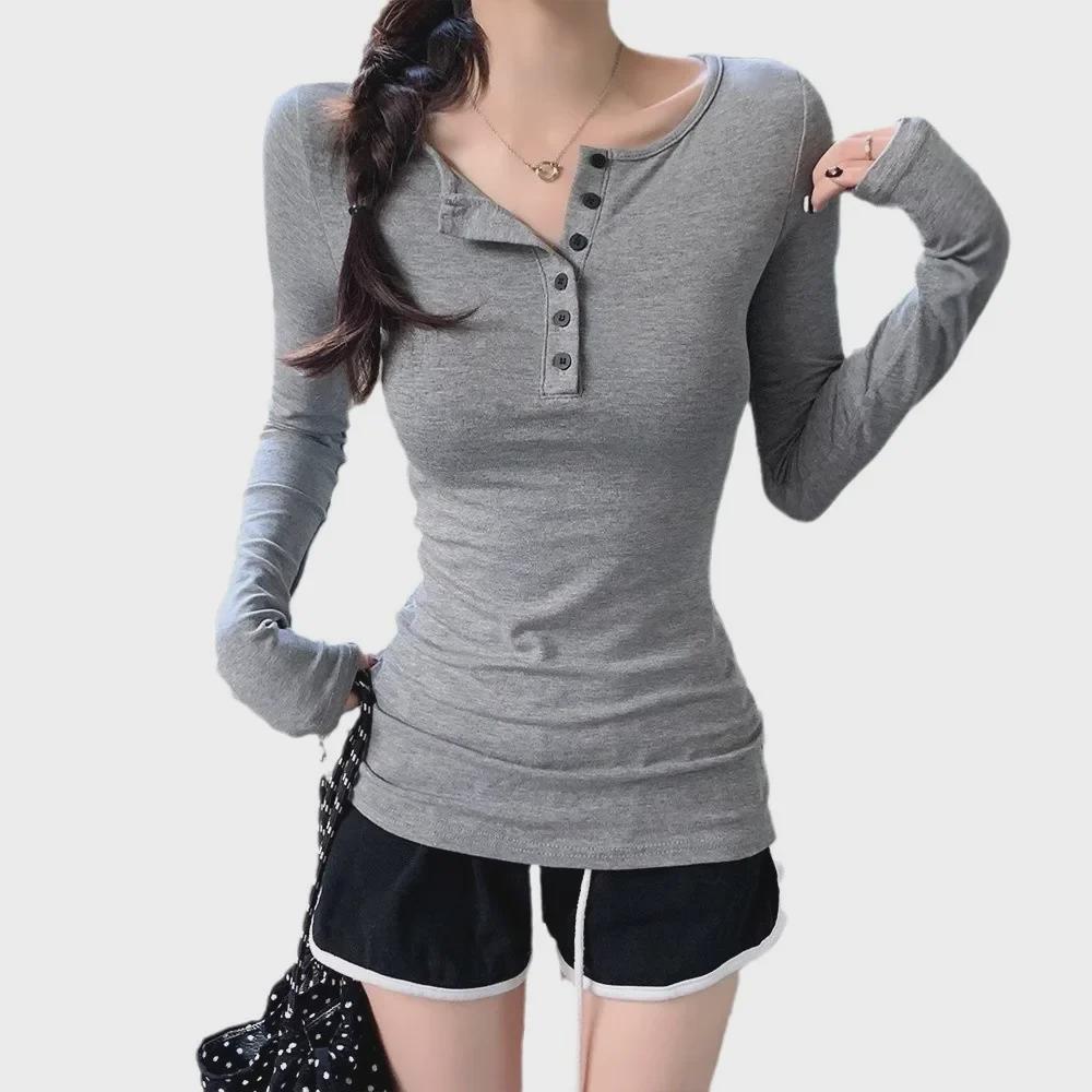 2024 Autumn Slim Fit Long-Sleeve Button T-Shirt for Women