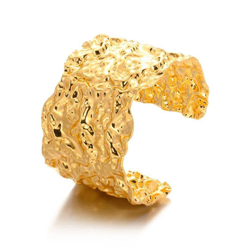 Новый простой широкий браслет из нержавеющей стали, уличный хип-хоп, преувеличенный браслет с золотым покрытием