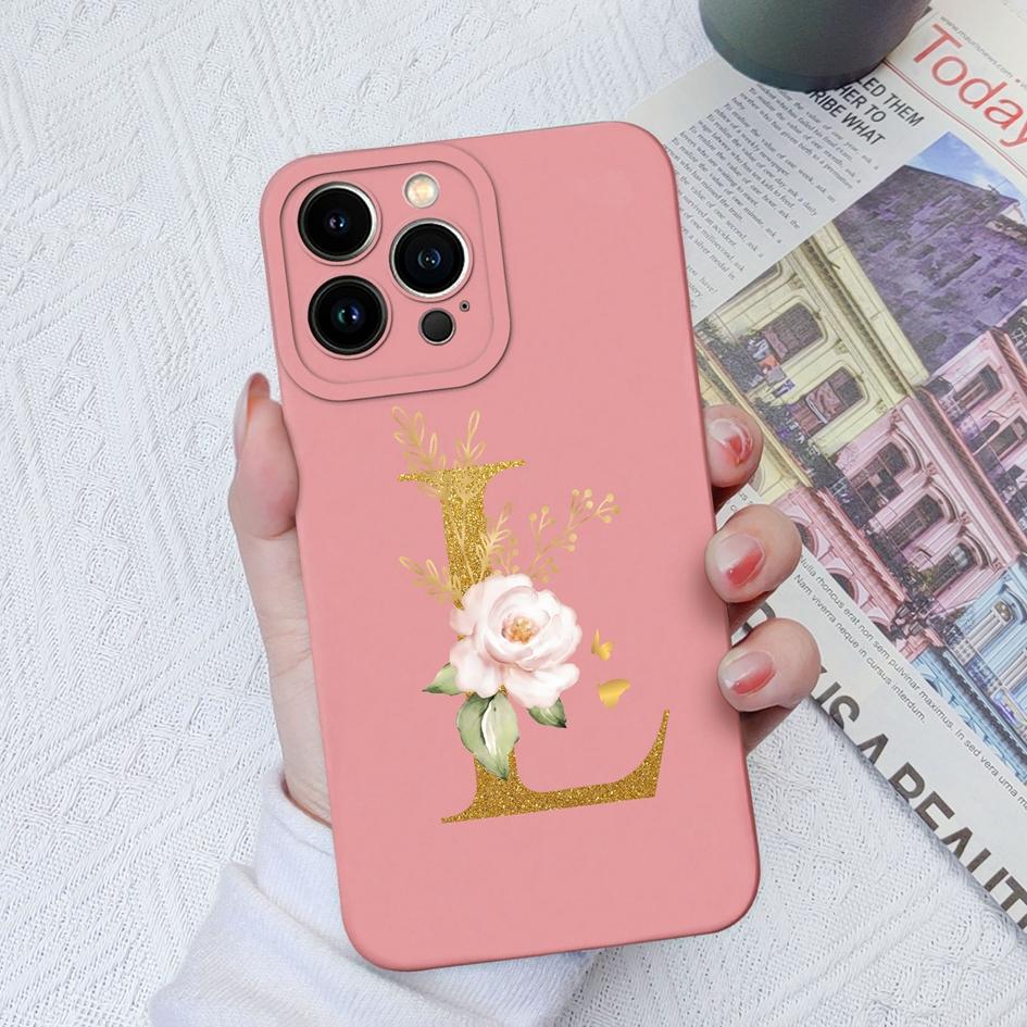 Для Apple iPhone 11 12 Pro Max 13 Mini 6 7 8 Plus чехол для телефона Роскошный цветок буквы жидкий мягкий силиконовый противоударный чехол для iPhone чехол-бампер