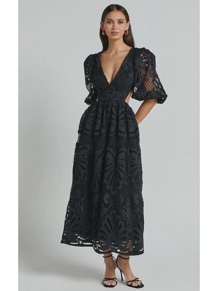 Европейско-американское лето 2025 женское длинное платье с V-образным вырезом и кружевной вышивкой