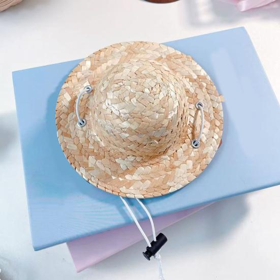 Соломенная шляпа-сомбреро для домашних животных, солнцезащитная шляпа для маленьких собак с цветком, регулируемая кепка-ведро от солнца на Гавайях, летняя пляжная шляпа для маленьких и средних собак и кошек