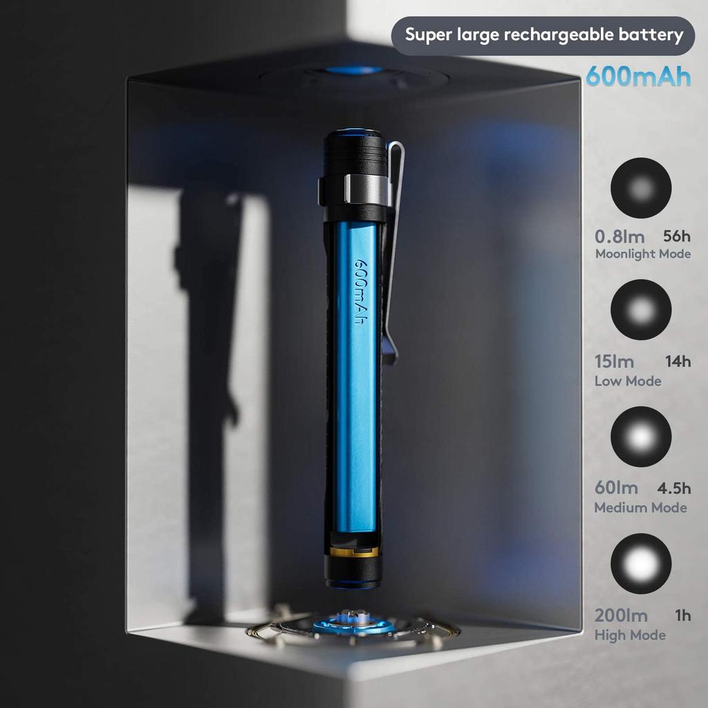 RovyVon Aurora A33 Pen with Pocket 200 IPX8 Perfect for and Outdoor Use Flashlight, USB-C Rechargeable, Clip, Lumens, Waterproof, Inspection, Repairs,