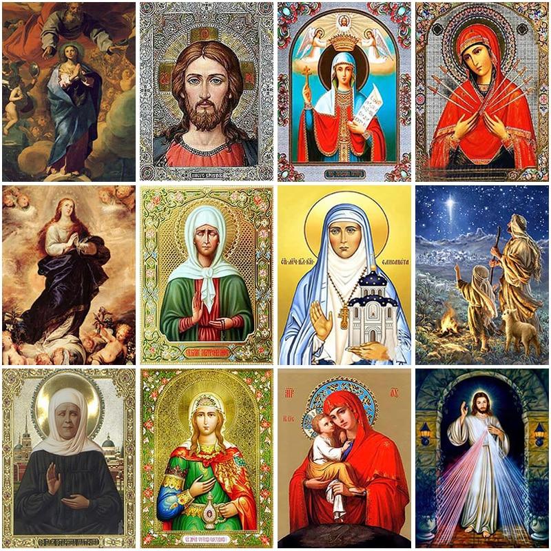 DIY Religion Icon 5D Diamond Painting Full Round Drill Cartoon Diamond Embroidery Mosaic Cross Stitch Gift Wall Art Home Decor
