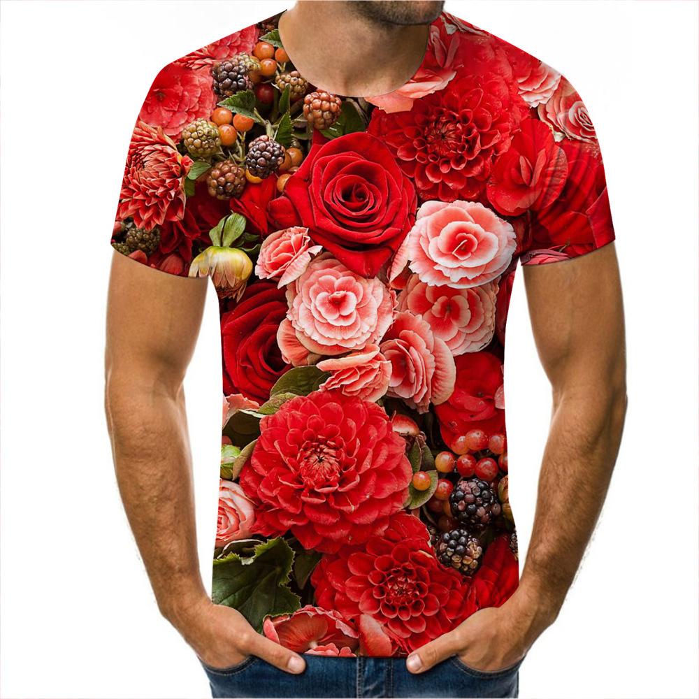 Мужская 3D футболка, летняя верхняя одежда, футболки с цветочным 3D принтом, модные футболки с круглым вырезом, мужские повседневные футболки с короткими рукавами
