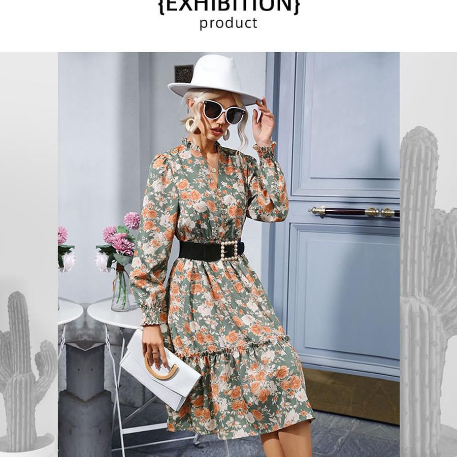 Трендовое весенне-осеннее женское платье в стиле французского кантри с длинным рукавом