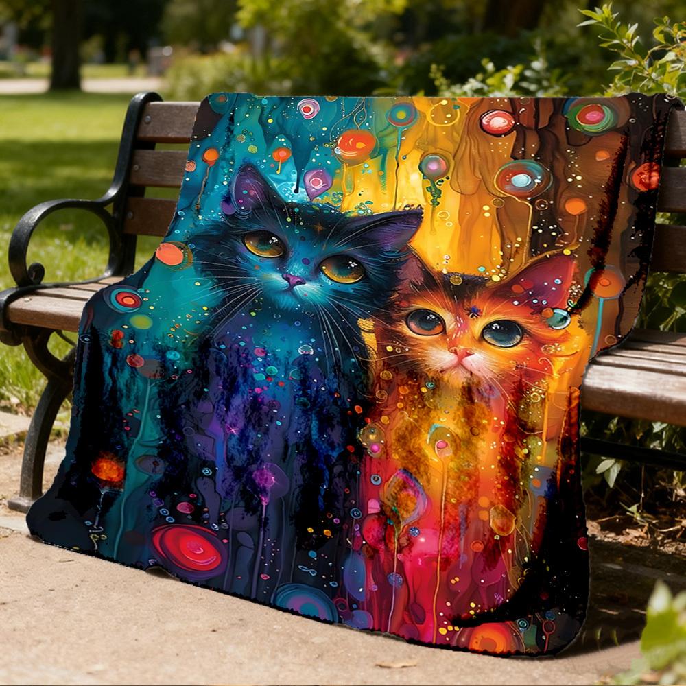 1 шт. Цветной плед для улицы с принтом кошек, легкий полиэстер,