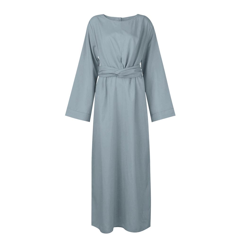 Твердый мягкий свободный халат, дышащий для женщин, длинное среднее платье с длинным рукавом, мусульманский халат