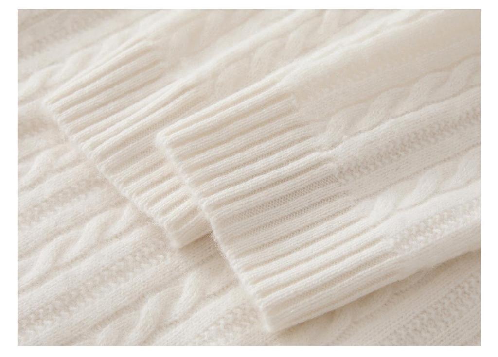 Little He Women's Half-Open Lapel Cashmere Sweater, Cable Knit, Seven-Gauge Thickened Wool, Simple Winter Wear