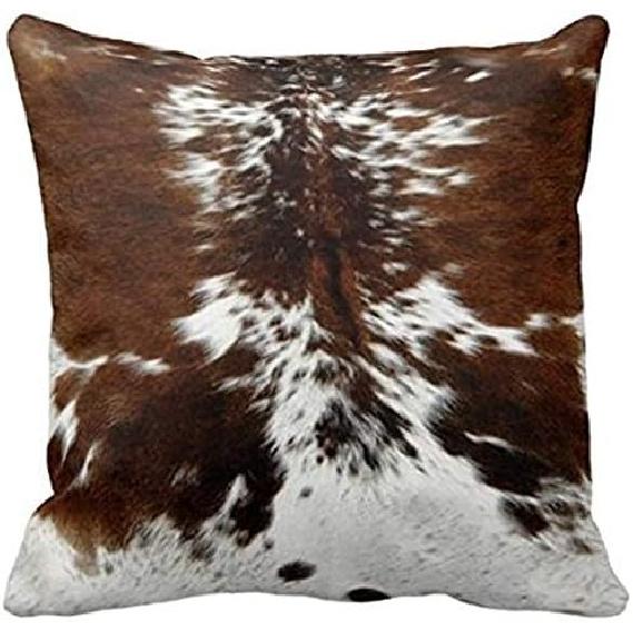Leaveland Throw Pillowcase 20 x 20 Tri Color Brown Cowhide Print Throw Pillow Cover