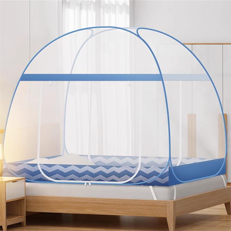 Simple Sea Wave Printed Home Mosquito Net Summer Encrypted Breathable Mosquito Net Large Space Double Door Yurt Mosquito Net