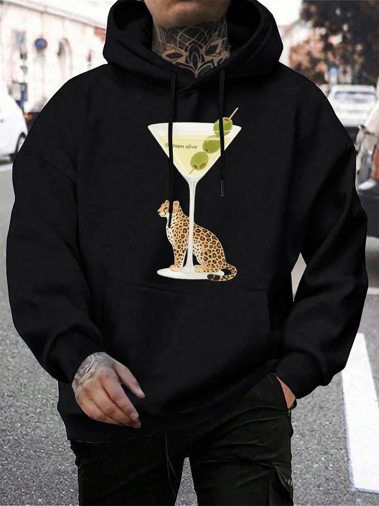 Green Olive Fresh Fruit Leopard Print Men Hoodies Hip Hop Harajuku Hoody Casual Loose Streetwear Fleece Multicolor Male Pullover