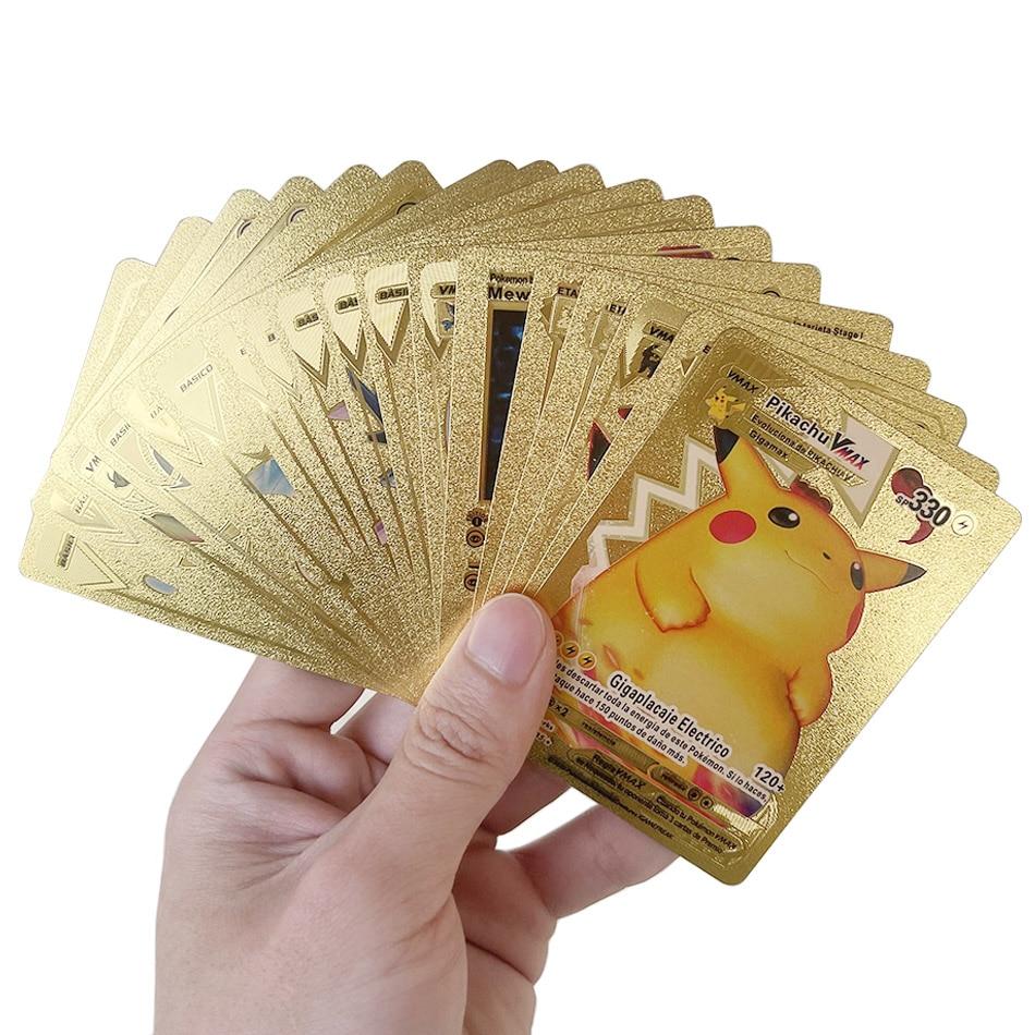 POKEMON Карты из металла, золота, серебра, английского языка Vmax GX Energy Card Чаризард Пикачу, редкая коллекция, боевой тренер, подарок для мальчиков Moku/4