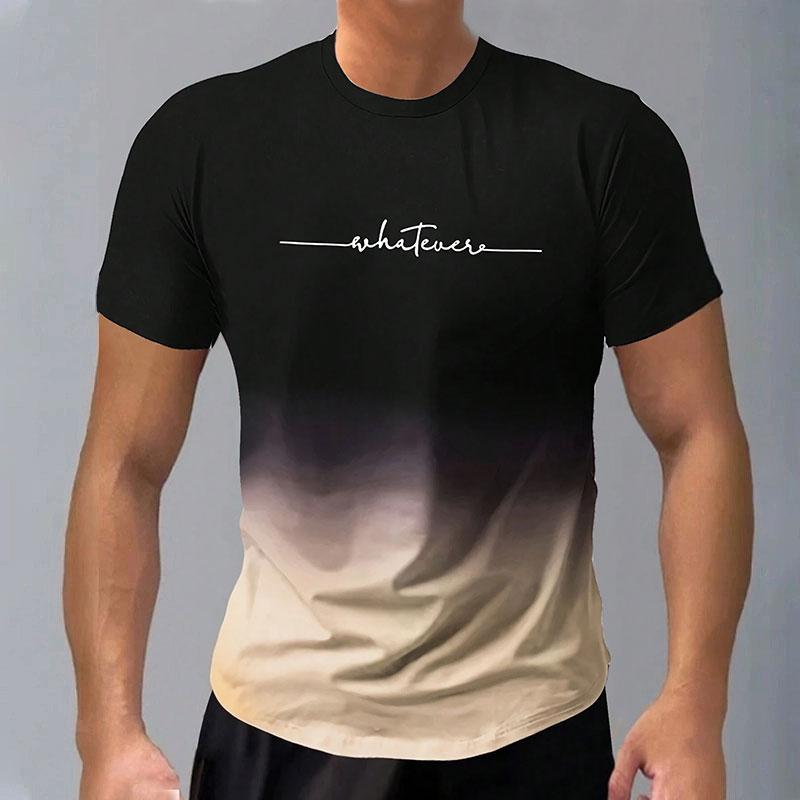 Trendy Short-Sleeved Gradient Letter 3D Printed Round Neck Casual Men's T-Shirt Clothing Spring And Autumn Sports Tops