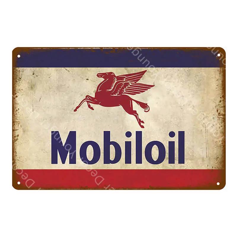 Моторное масло Mobiloil Металлические таблички Бензин Настенная тарелка Металлическая Винтажный декор для гаража Бар Паб Мужская пещера Декоративная металлическая табличка YA015
