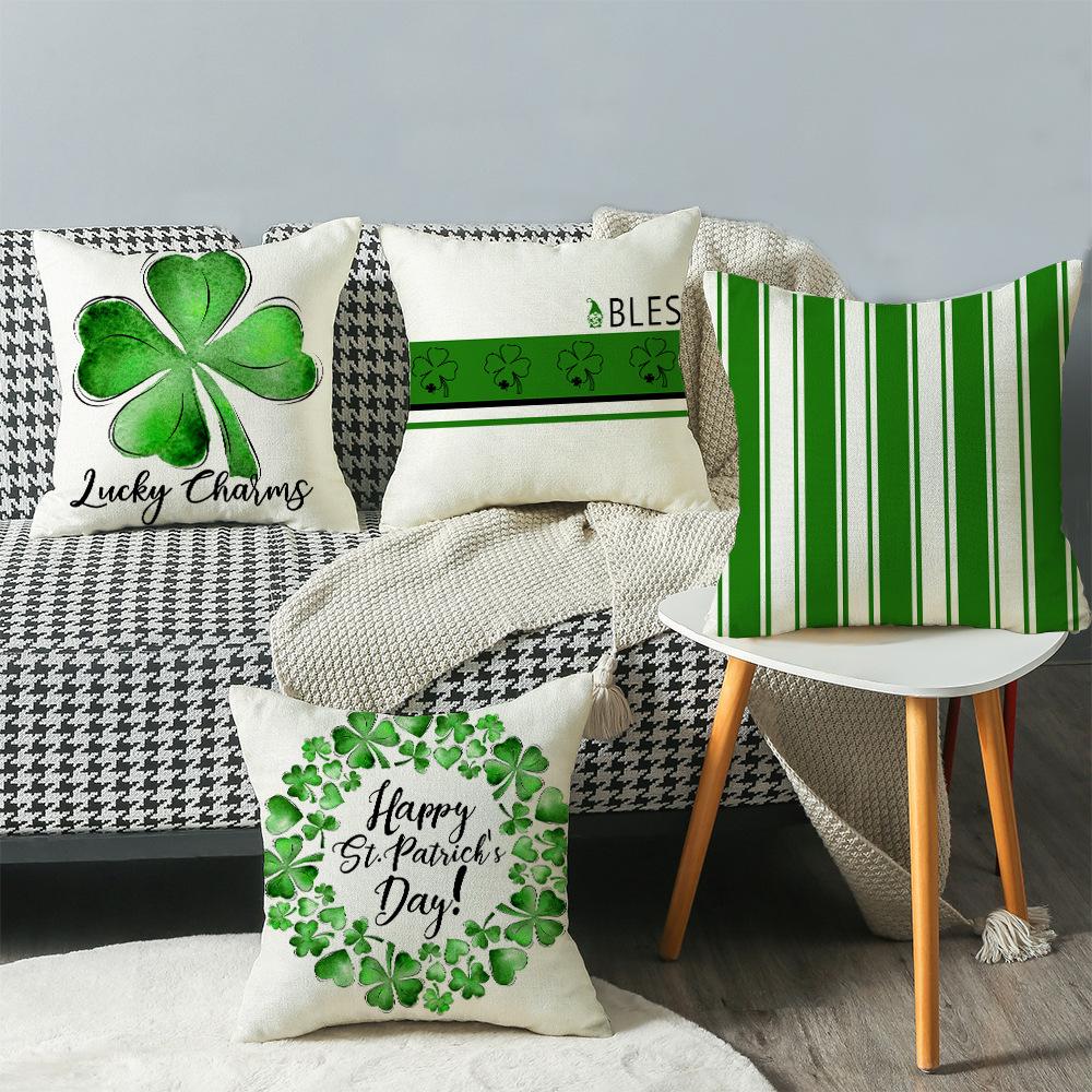 Four-leaf Clover Pillow New Sofa Cushion Cover National Day Green Pillow St. Patrick's Day Pillow Cover