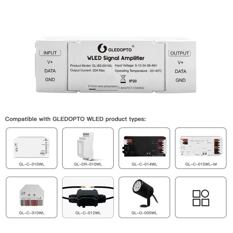 GLEDOPTO WLED Усилитель сигнала Усилитель LED ленты для WS2811 10M Удлинитель Усилитель LED ленты без мерцания