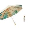 Five-fold Wooden Handle Sunny and Rainy Dual-use Sunscreen and Anti-ultraviolet Color Glue Folding Female Sun Umbrella