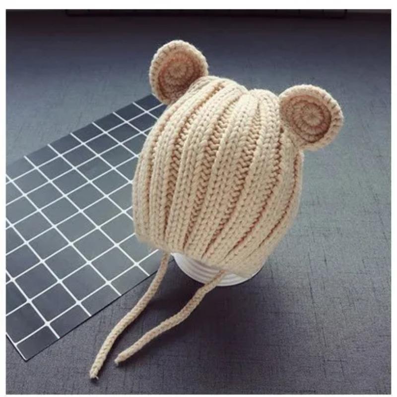 0-3years Baby Hat Autumn Winter Cute Baby Girls Baby Boys Hat Bear Ear Ear Protection Warm Knitted Beanies KF428