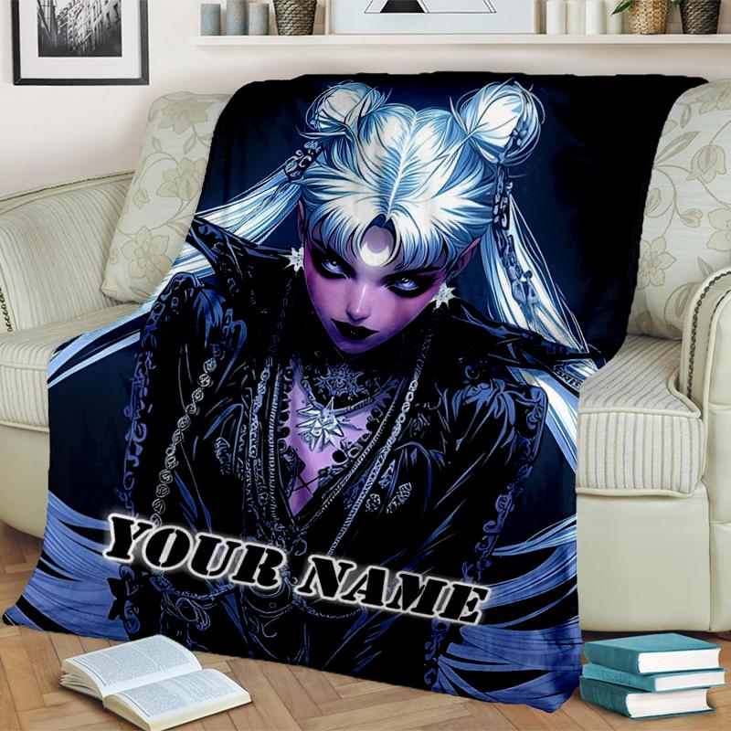 1PC Custom Name Dark Fantasy Portrait flannel blanket versatile,all-season throw suitable for the living room,bedroom,camping,travel,and gift