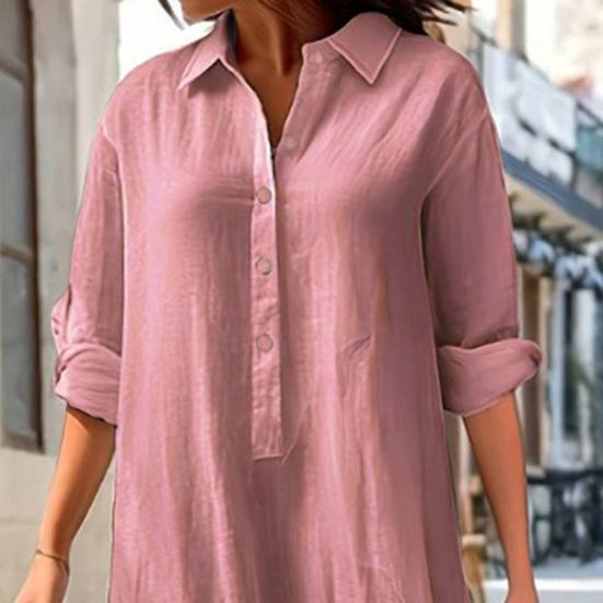 Женское хлопковое льняное платье-рубашка с длинным рукавом и V-образным вырезом на пуговицах, повседневное струящееся длинное платье больших размеров
