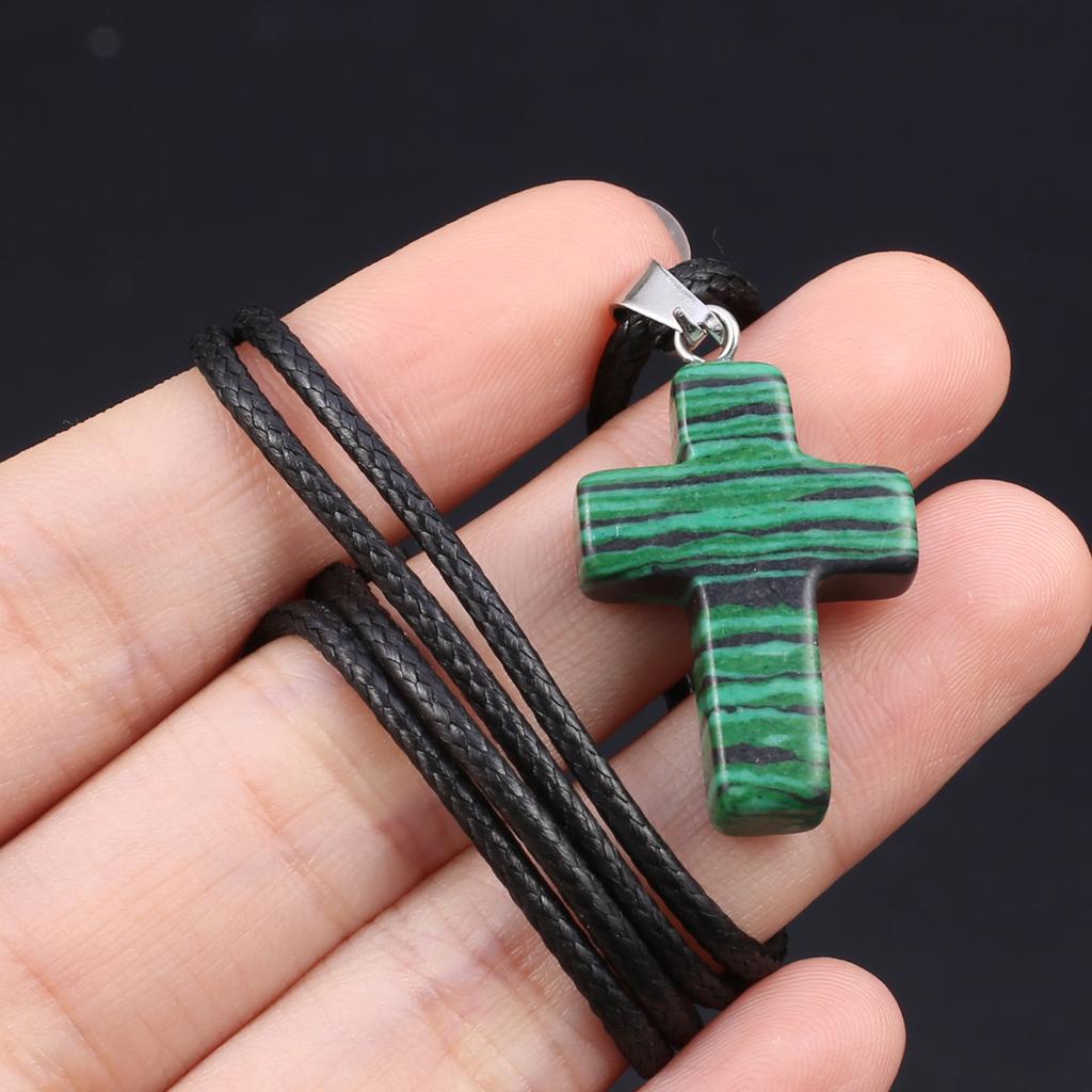 1шт натуральный камень крест ожерелье кулон, кристалл агат аметист драгоценный камень кулон ожерелья для женщин мужчин ювелирные изделия пасхальные подарки 25x18 мм