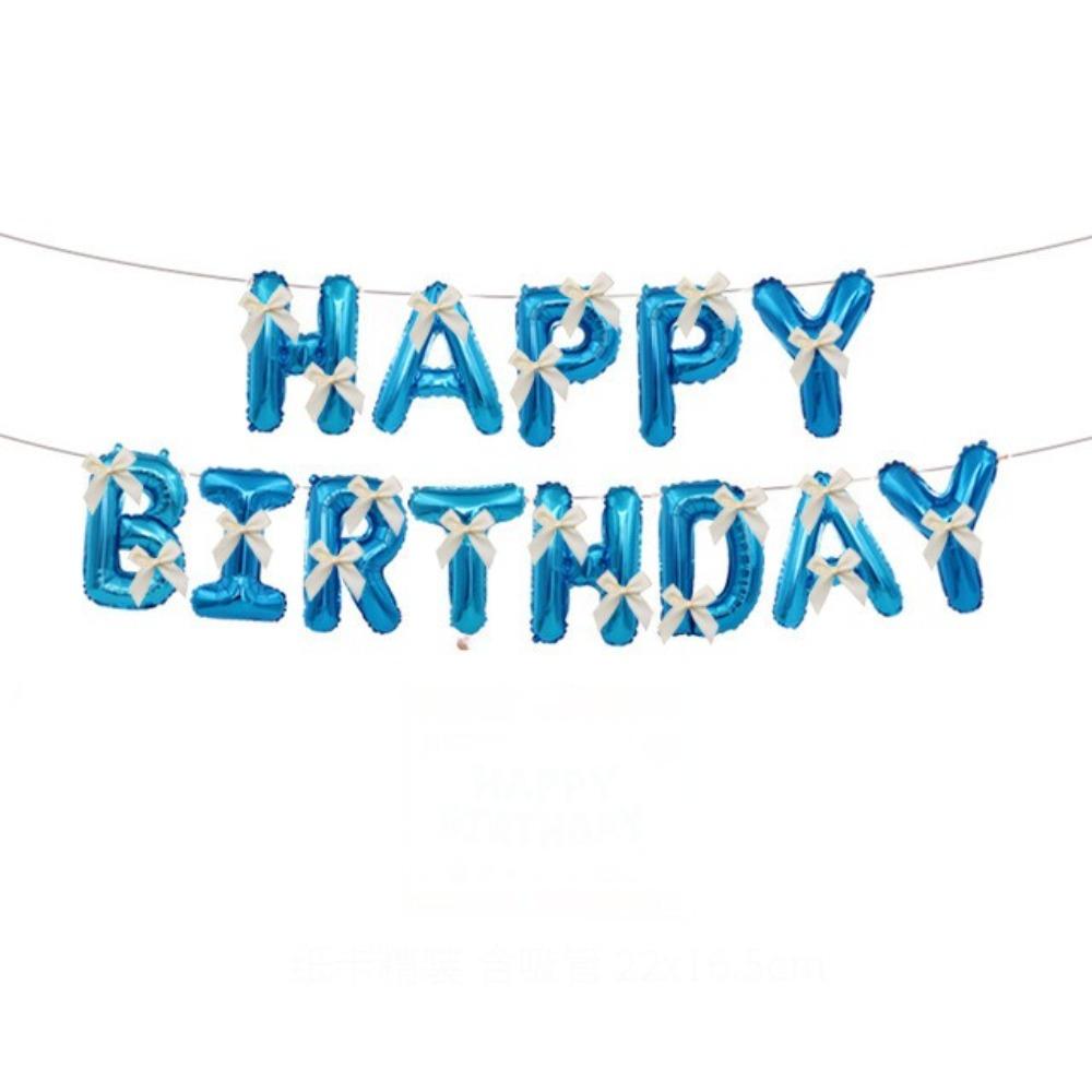 Balloon Set Happy Birthday Balloons Bow Ribbon Happy Birthday Letter Aluminum Foil Balloons  Party