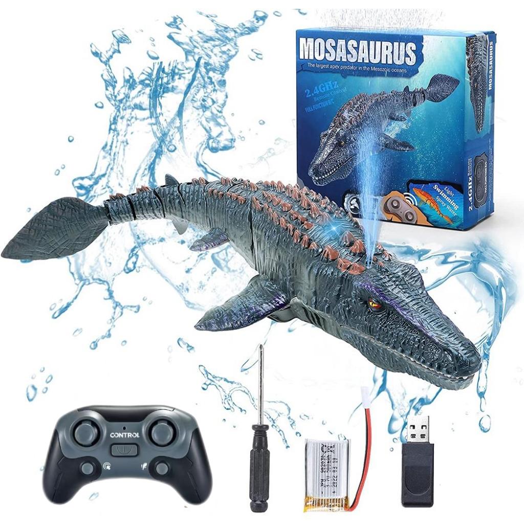 New Children's Remote Control Dinosaur Mosasaur Diving Toy Rc Boat with Light Spray Suitable for Swimming Pool Lake Bathroom Bathing Toy Gift