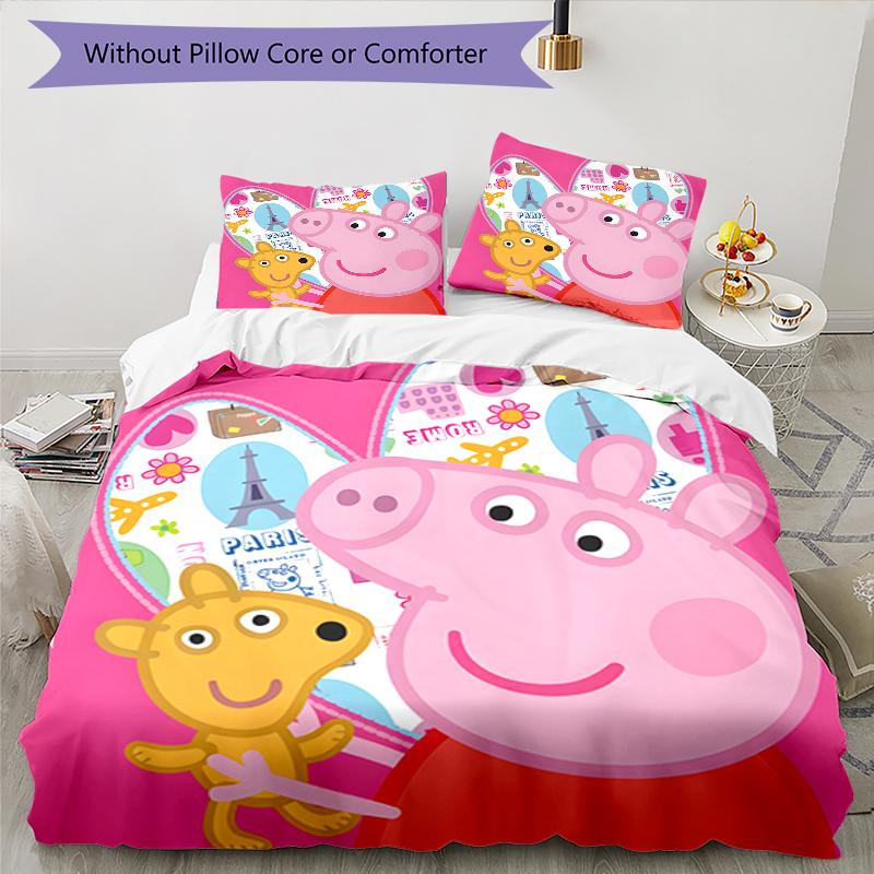 3pcs Pink Pig (2) Design Cover Set - HD Printed Bedding with 1 Cover and 2 Pillowcases - Perfect for Home and Dorm Decor