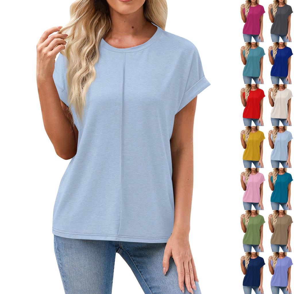 Women's Spring/Summer Casual Solid Color Round Neck Short Sleeve Loose T-shirt