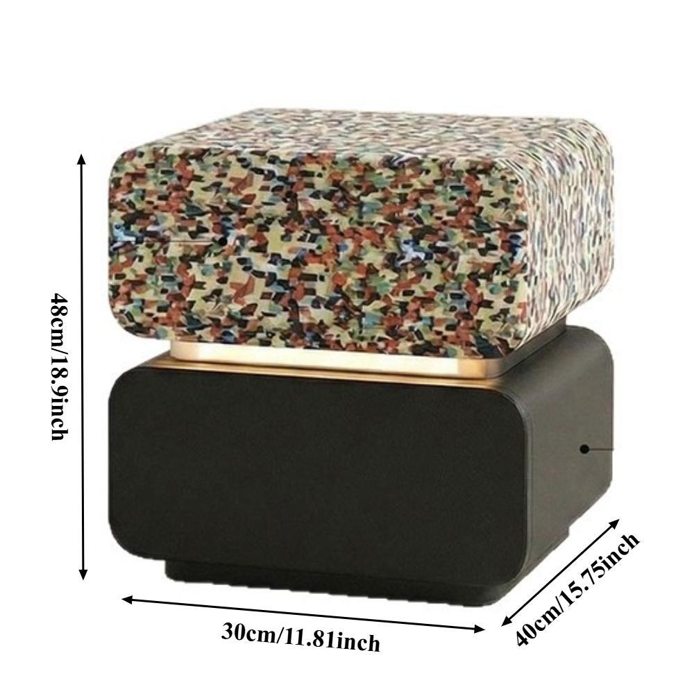 Minimalist Leather Nightstand with Rainbow Mosaic Design Solid Wood Bedside Cabinet Creative Storage for Bedroom Decor Modern