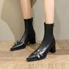 New Autumn/winter Fashionable Elegant Trendy Short Boots with Pointed Toes Square Heels Comfortable Ladies Catwalk Fashion Boots