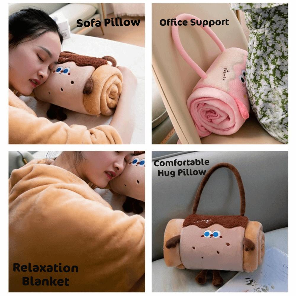 Мягкое складное одеяло-рулон 2 в 1, теплое, с мультяшным рисунком, для дневного сна, ручной плюшевый подушка-одеяло, для офиса